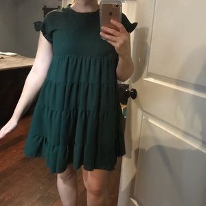 Hunter green tired ruffle mini dress.